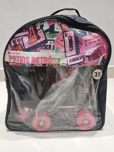 Patins retrô  Oxer- Preto e rosa + kit de proteção 
