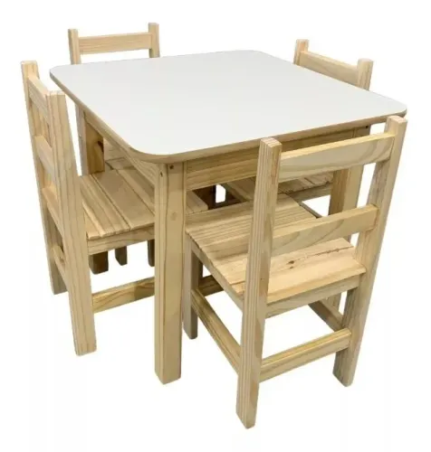 Conjunto Mesa Infantil Madeira Maciça com 4 Cadeiras