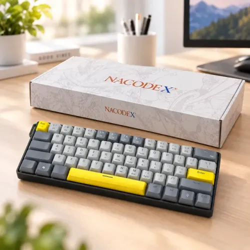 Teclado Gamer Mecânico NACODEX RGB com Teclas Cinza e Amarelas