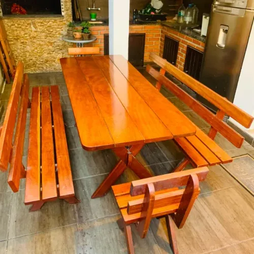 Conjunto de Mesa Rústica em Angelim