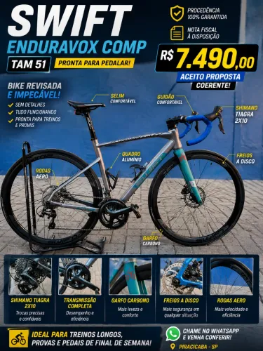 SWIFT ENDURAVOX COMP TAM 51 | SHIMANO TIAGRA 2X10 | GARFO CARBONO | FREIOS A DISCO