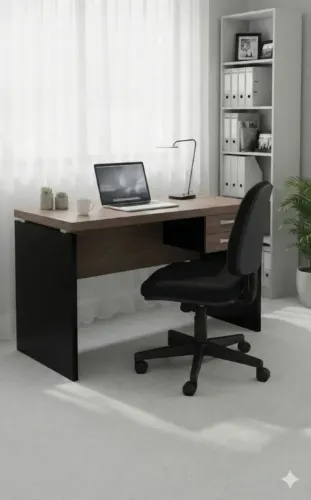 Mesa para Escritório Escrivaninha 2 Gavetas Nogal