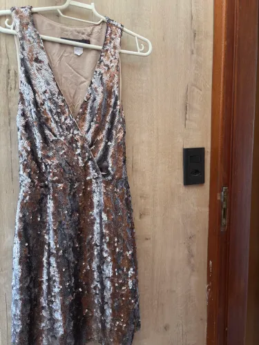 vestido seda pura animale em paetê festa luxo