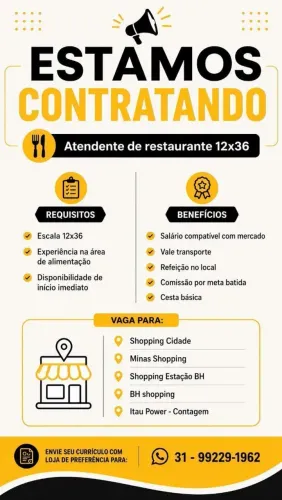 Vaga para restaurante