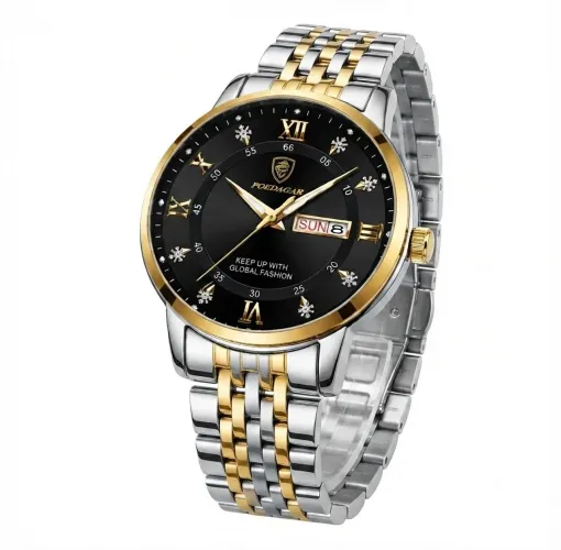 Relógio de Luxo Clássico Poedagar INOX 836 Algarismos Romanos com Pulseira Inox Classica