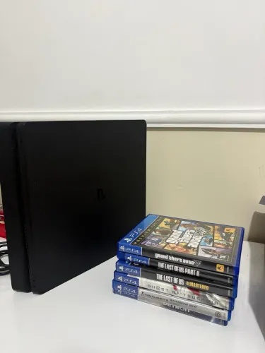 PS4 Slim 1TB + 6 Jogos | Completo e Funcionando Perfeitamente