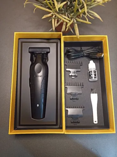 Máquina de Acabamento Kemei Profissional Aparador Recarregável Barba e Cabelo sem fio