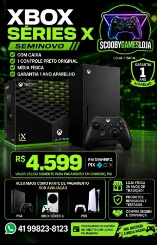 XBOX SÉRIES X SEMINOVO,1 CONTROLE, GARANTIA 1 ANO, LOJA