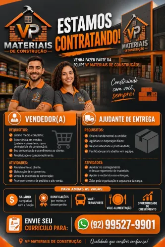 Administrativo/vendedor / ajudante de caminhão pra material de construção