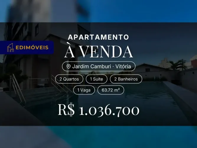 Jardim Camburi: Apartamento 2 quartos com suíte, pronto para morar e lazer completo