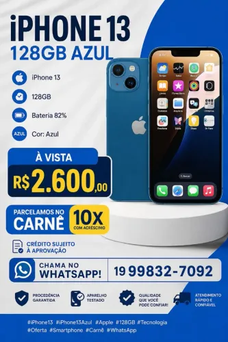 iPhone 13 azul 128gb 82% bateria