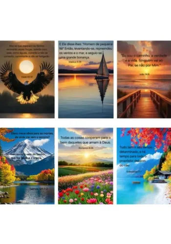 Kit de 6 adesivos de paisagens com versículo biblico você escolhe os 6