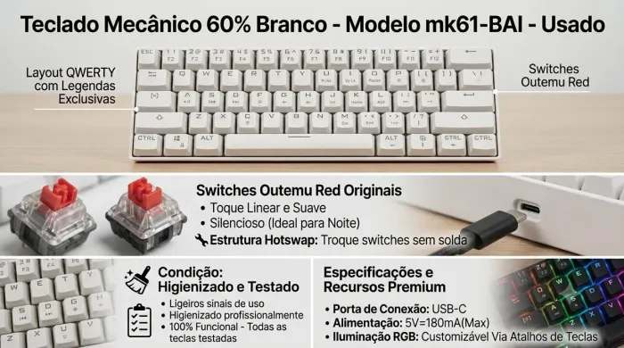 Teclado mecânico mk61-BAI 60% switch red