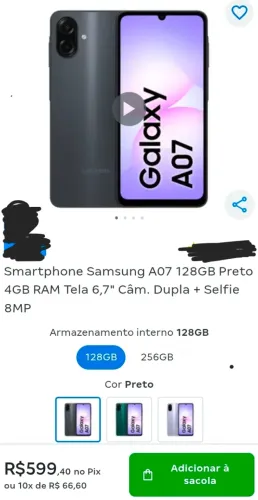 Baixou...Envio por uber entregas... Celular Samsung A07 seminovo 4 meses de uso