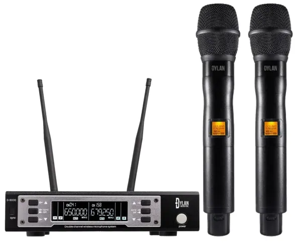 MICROFONE SEM FIO DUPLO DYLAN D9000S (UHF / DISPLAY DIGITAL COM 200 CANAIS)