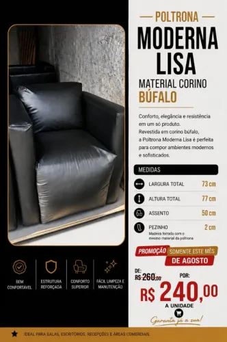 POLTRONA MODERNA LISA CONFORTÁVEL ESTRUTURA REFORÇADA