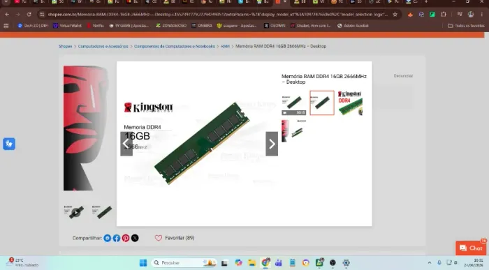 Memória RAM DDR4 32GB 2666MHz -2X16GB NESSE ANUNCIO