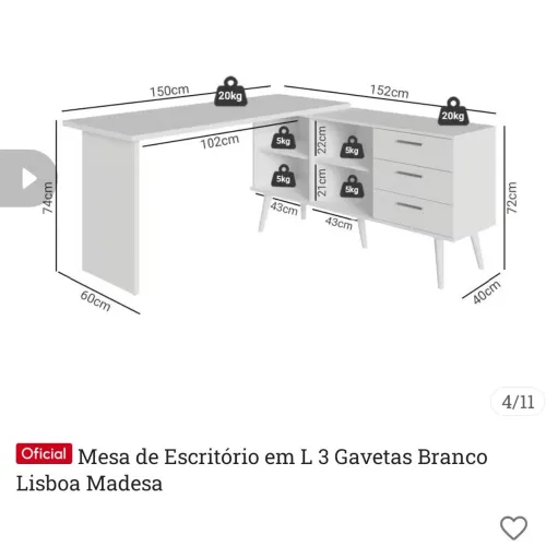 Mesa em L