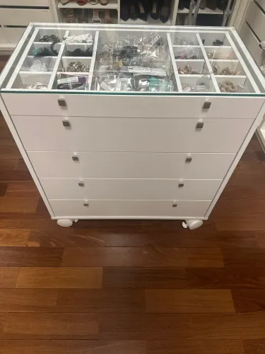 Gaveteiro Organizador com porta joias, tampo de Vidro - Ideal para Closet