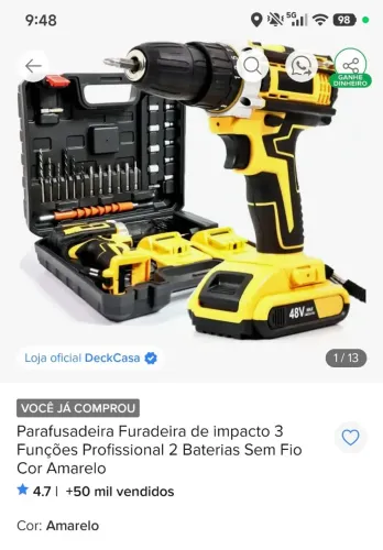 PARAFUSADEIRA E FURADEIRA DE IMPACTO NOVA COM DUAS BATERIAS