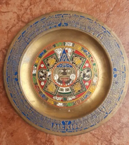 Souvenir de México prato decorativo de parede em metal antigo 16,5cm