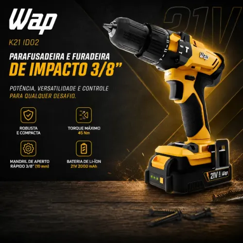 Parafusadeira e Furadeira de Impacto 3/8" WAP K21
