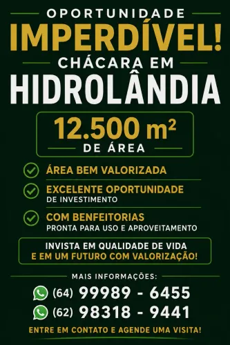 ?OPORTUNIDADE ? CHÁCARA EM HIDROLÂNDIA