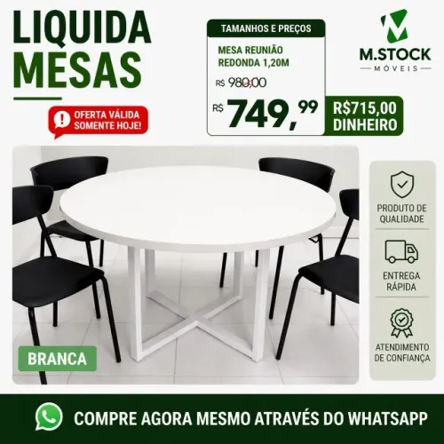 mesa redonda branca 1,20m para reunião