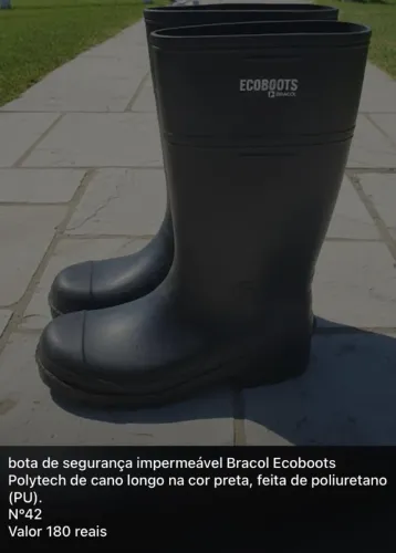 Bota Bracol Ecoboots Polytech de cano longo cor preta, feita de poliuretano (PU) n°42