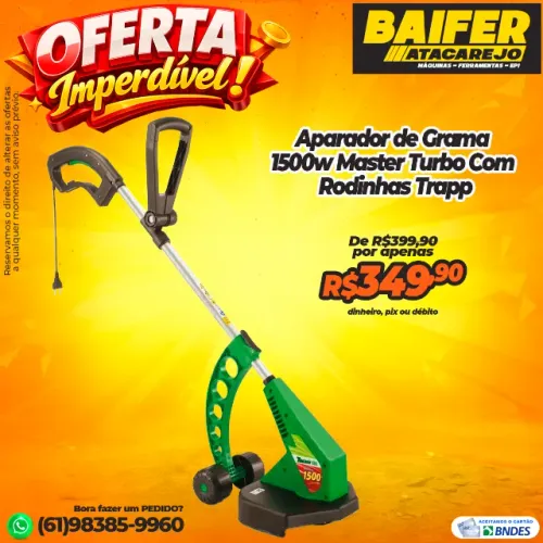 Aparador de Grama 1500w Master Turbo Com Rodinhas Trapp