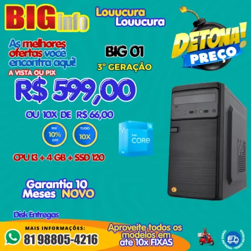 Computador Intel Core I3 3.30 Ghz, 4GB, SSD 120GB, Windows 10, Preto - Em ate 10x Fixas