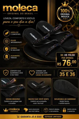 Sandália Moleca Original - Preta com Glitter