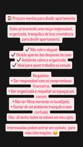 Procuro menina para dividir apartamento 