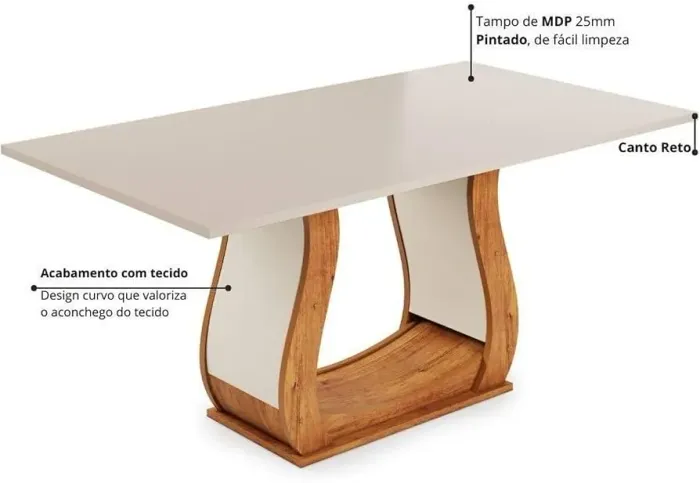 Mesa de Jantar 6 Lugares Retangular (só mesa)