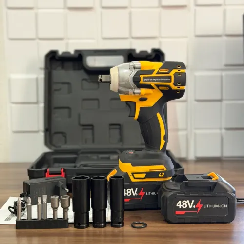 Chave de Impacto Profissional 48V - Kit Completo 2 Baterias | Pronta Entrega