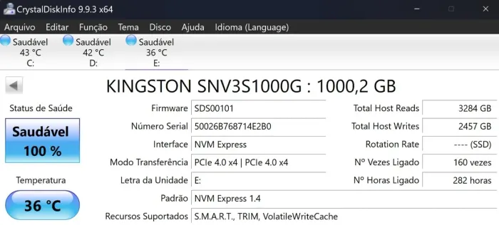 SSD nvme 1T KINGSTON SNV3S1000G: 1000,2 GB