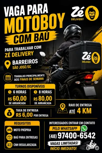 Vaga para entregador com moto e baú