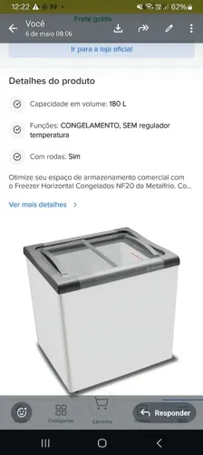 Vendo freezer 180 litros função congelador com tampa de vidro . Novinho sem uso!