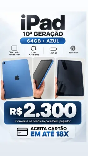 IPAD 10 GERAÇÃO 64GB AZUL MUITO NOVO
