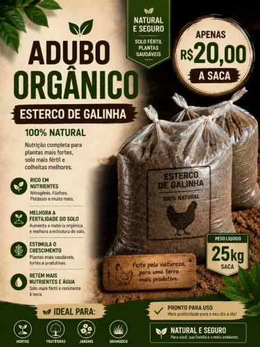 Estercos de galinhas 20,00 reais saco com 30kg