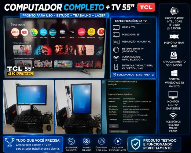 TV Smart 55 Polegadas+PC Completo
