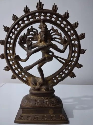 Estátua Shiva Nataraja Bronze 23cm Com Pêndulo E Cristal