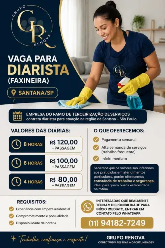 Diarista Faxineira para Santana SP