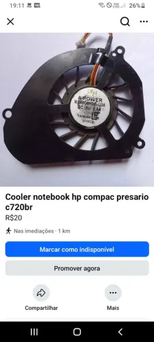 Cooler notebook Hp compac presario 720br
