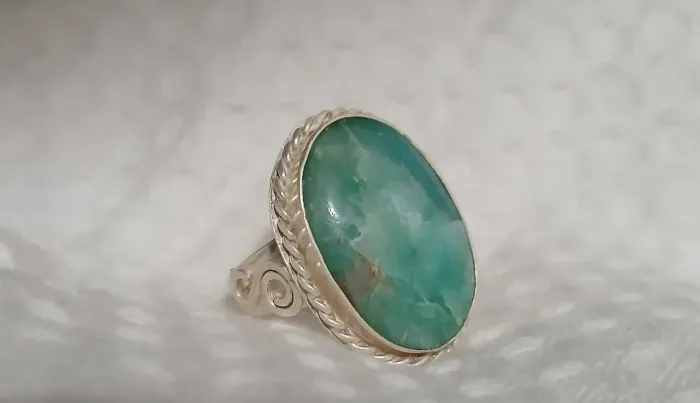 Anel Prata Pedra Verde