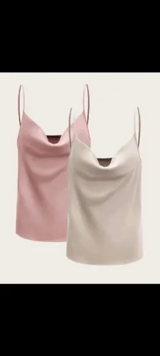 Kit blusas de cetim rosa e champanhe.
