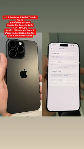 iPhone 15 Pro Max 256GB Titânio Preto ( Saúde Da Bateria 86% ) Usado