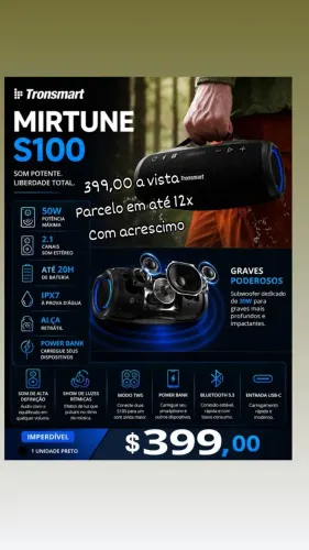 Caixa de som tronsmart mirtune S100 50w rms