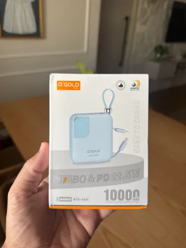 Carregador bateria Portátil A'Gold 10000mAh Turbo 22.5W Tipo-C USB Azul Celeste