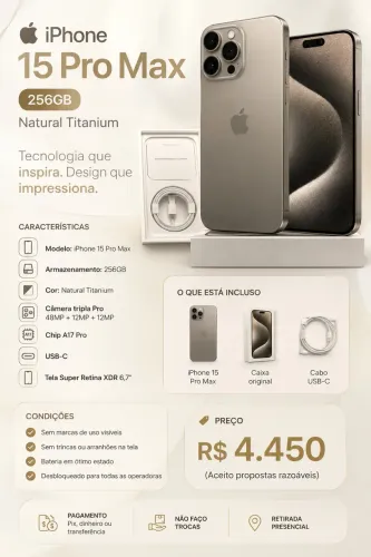 iPhone 15 Pro Max 256GB - Natural Titanium | Excelente Estado